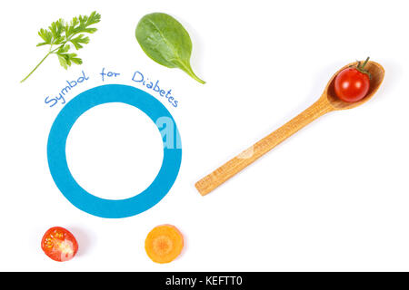 Frisches Gemüse mit Symbol der Welt diabetes Tag und die Bekämpfung von Krankheiten, Konzept der gesunden Ernährung Stockfoto