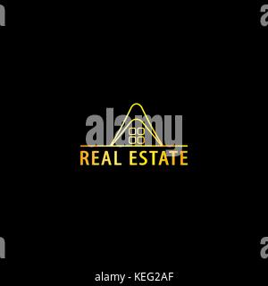 Golden Immobilien und Bau Logo mit schwarzem Hintergrund, Vector, Illustrator Stock Vektor