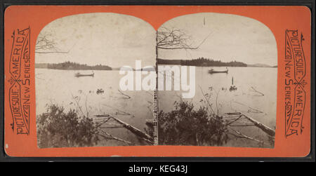 Camp Insel, untere Saranac Lake, aus Robert N. Dennis Sammlung von stereoskopischen Ansichten Stockfoto