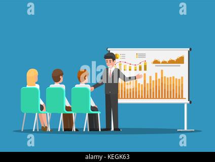 Geschäftsmann Finanzielle und Marketing Daten auf Präsentation. business Meeting- und Präsentationskonzept. Stock Vektor