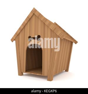 Hund Haus aus Holz auf isolierten Weißen in 3D-Rendering Stockfoto