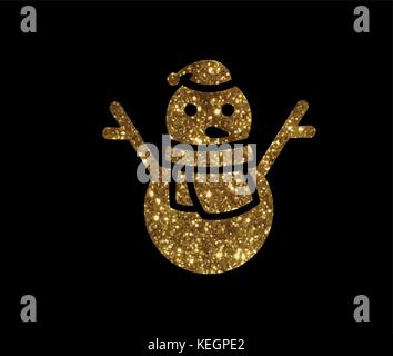 Isolierte Vektor golden glitter Weihnachten Schneemann mit Schal Symbol Stock Vektor