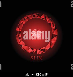 Red polygonalen sun Symbol Astronomie das Symbol vektor Illustration auf schwarzem Hintergrund Stock Vektor
