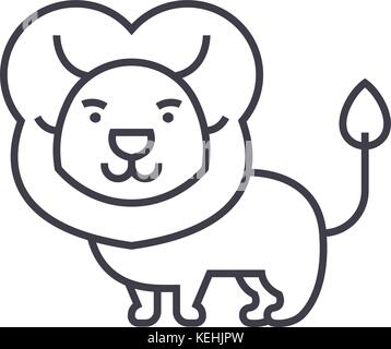 Cute lion Vektor Symbol Leitung, Zeichen, Abbildung auf Hintergrund, editierbare Anschläge Stock Vektor