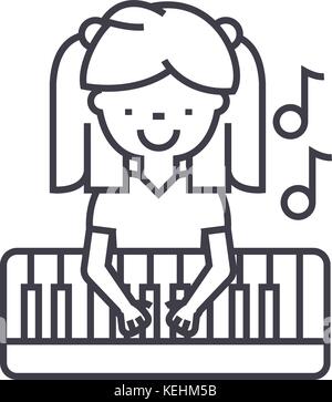 Mädchen spielen am Klavier vektor Symbol Leitung, Zeichen, Abbildung auf Hintergrund, editierbare Anschläge Stock Vektor