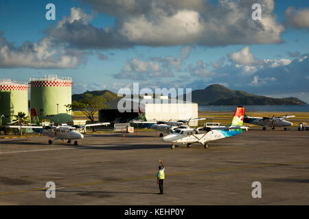 Die Seychellen, Mahe, Flughafen, Fluggesellschaft Air Seychelles DHC-6 Twin Otter-400-Serie Flugzeuge Stockfoto