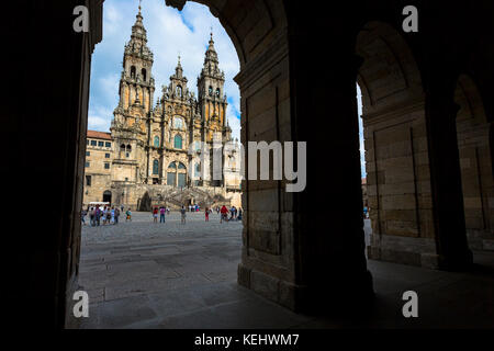 Fassade do Obradoiro des Barock römisch-katholische Kathedrale, Catedral de Santiago de Compostela, Galicien, Spanien Stockfoto