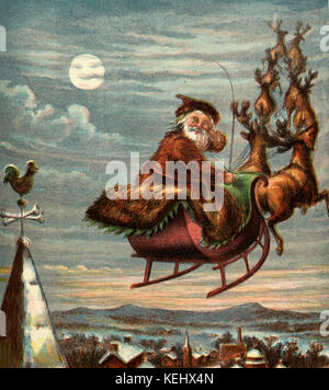 Vintage Abbildung von Santa Claus Fliegen sein Schlitten Stockfoto