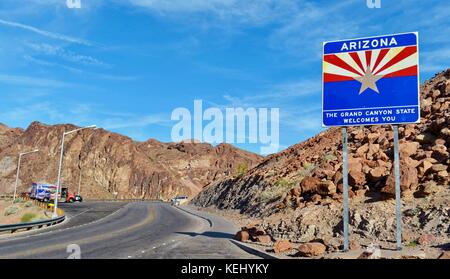 Arizona Willkommen Schild am Hoover Dam Stockfoto