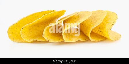 Sechs leere Taco shells Löffelt. isoliert. Stockfoto