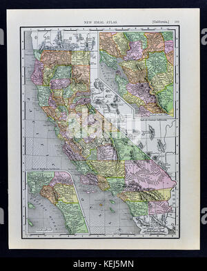 1911 mcnally Map - Kalifornien - San Francisco Los Angeles San Diego sacramento Yosemite Stockfoto