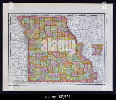 1911 mcnally Map - Missouri - Jefferson City Kansas City Springfield st. louis Columbia Stockfoto