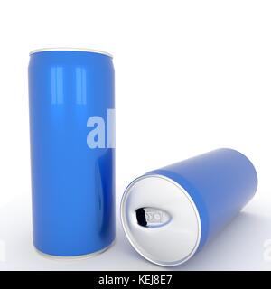 Zwei leere Dosen auf isolierte Aluminium blau weiß im 3D-Rendering Stockfoto