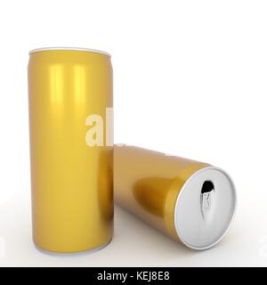 Zwei leere Aluminium gelb Dosen auf isolierten Weißen in 3D-Rendering Stockfoto