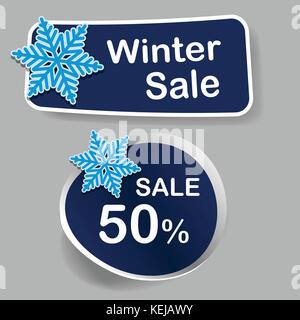 Satz winter Rabatt Tag, winter Verkauf Banner, Winter Angebot Aufkleber-Vector Illustration Stock Vektor