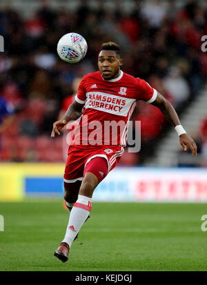 Britt Assombalonga von Middlesbrough während des Sky Bet Championship-Spiels im Riverside Stadium, Middlesbrough, in Aktion. Stockfoto