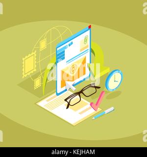 Isometrische Konzeption von E-Mail. e-mail Weltweite Lieferung. Vector Illustration Stock Vektor
