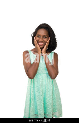 Woman holding her face Stockfoto