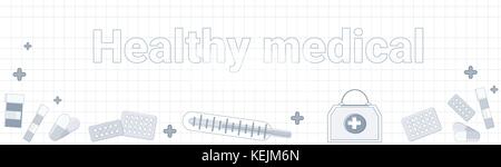 Gesund medizinische Wort auf Karierter Hintergrund horizontale banner Medizin Behandlung Konzept Stock Vektor