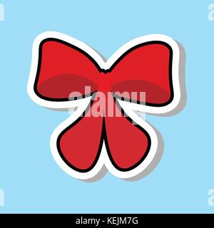 Red Ribbon bow Symbol auf blauem Hintergrund Aufkleber Urlaub Dekoration Konzept isoliert Stock Vektor