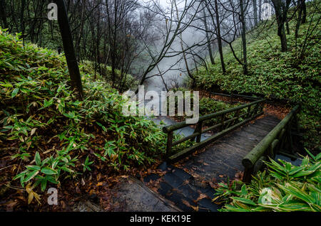 Ein Muss - natürliche Fußbad am Fluss Oyunuma, einem hot spring River fließt vom See oyunuma, in der Nähe der jigokudani Hölle Valley zu besuchen, Japan. Stockfoto