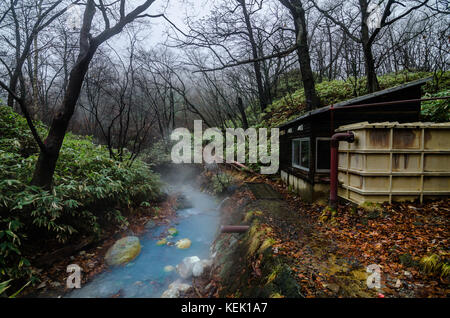 Ein Muss - natürliche Fußbad am Fluss Oyunuma, einem hot spring River fließt vom See oyunuma, in der Nähe der jigokudani Hölle Valley zu besuchen, Japan. Stockfoto