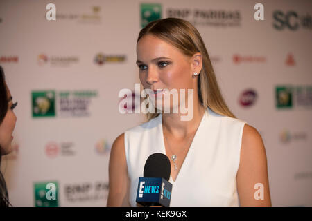 Singapur, Singapur. 20 Okt, 2017. Die dänische Tennisspielerin Caroline Wozniacki ist die Beantwortung der Medien während der Gala Abend mit der Zeremonie im Sands Expo und Convention Center am 20.Oktober 2017 in Singapur, Singapur - Credit: Yan lerval/alamy leben Nachrichten Stockfoto