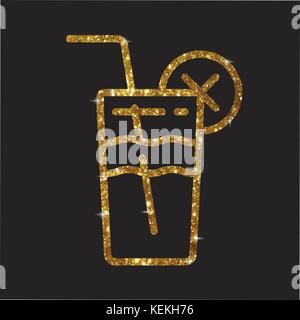 Die goldenen glitter Glas kalten Saft trinken Flachbild-Symbol Stock Vektor