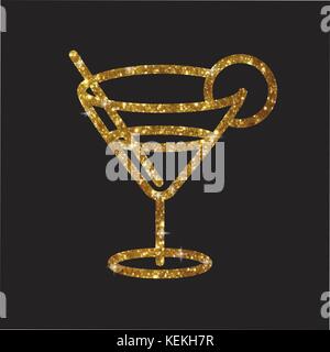 Die goldenen glitter Glas Martini Cocktail trinken Flachbild-Symbol Stock Vektor