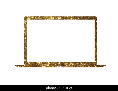 Der Vektor golden Glitter gold Farbe flach Laptop Symbol auf weißem Hintergrund Stock Vektor