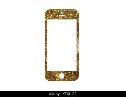 Der Vektor golden Glitter gold Farbe flach smart phone Symbol auf weißem Hintergrund Stock Vektor