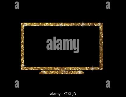 Der Vektor golden Glitter von isolierten oled-schwarz smart Breite tv auf schwarzem Hintergrund Stock Vektor