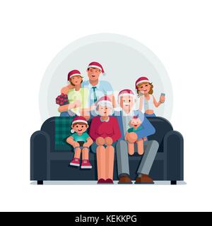 Die ganze Familie ist zusammen an Weihnachten. Großmutter, Großvater, Mutter, Vater, Sohn und Tochter zusammen. Elemente werden separat angezeigt werden. isolat Stock Vektor