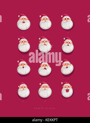 Santa claus Mimik Sammlung. Vector Illustration. Globale Farben. Stock Vektor