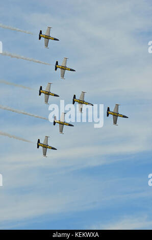 Sion, Schweiz - 15 September: Breitling L-39 Albatross in der Ausbildung in der Breitling Air Show: 15. September 2017 in Sion, Schweiz Stockfoto