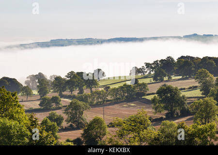 Hadrians Wall - der Blick von Black Carts über eine Misty North Tyne Valley Stockfoto