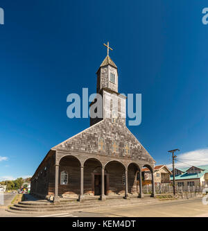 Iglesia Santa Maria de Loreto, Schindeln Kirche erbaut im Jahre 1740, in der Stadt von Achao bei Isla Quinchao, Chiloe Archipel, Patagonien, Chile Stockfoto