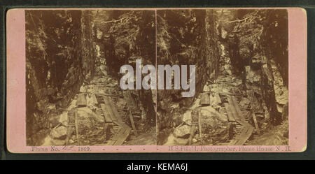 Dieses 1869 von H.S. Fifield aufgenommene Foto zeigt die Besucher der Flume, einer Wasserattraktion aus dem frühen 19. Jahrhundert. Das Bild zeigt die historische Nutzung von Wasserspielen für Unterhaltung. Stockfoto