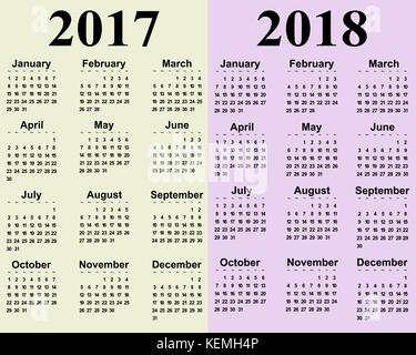 Kalender 2018 und 2017 Jahr auf weißem Hintergrund Stock Vektor
