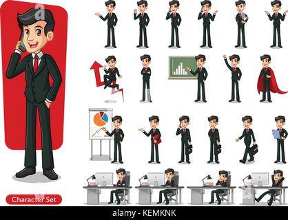 Der Geschäftsmann Cartoon Character Design mit unterschiedlichen Posen vor weißem Hintergrund. Stock Vektor