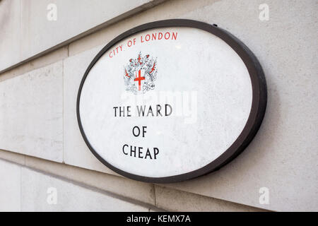 Zeichen für die Gemeinde von Billig, City of London, Großbritannien Stockfoto