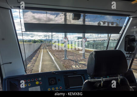 Cab in Edinburgh Tram Innenraum, Schottland, Großbritannien Stockfoto