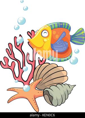 Abbildung: Verschiedene Meeresbewohner auf weißem Hintergrund Stock Vektor