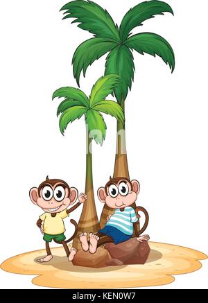 Abbildung: zwei Affen sitzen unter Bäumen Stock Vektor