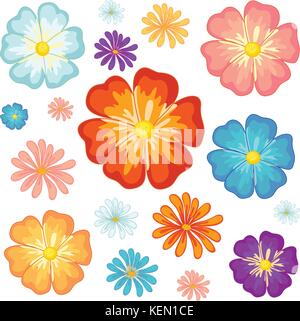 Darstellung der großen und kleinen Blumen auf weißem Hintergrund Stock Vektor