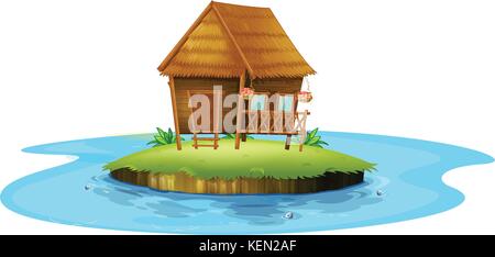 Abbildung: Eine Insel mit einem kleinen Nipa Hut auf weißem Hintergrund Stock Vektor