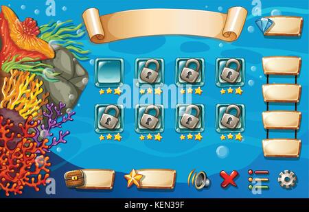 Satz Spiel Elemente und Symbole mit Unterwasser Thema Stock Vektor