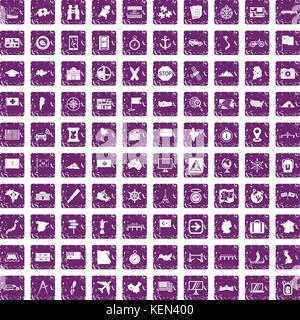 100 Kartographie Icons Set grunge Lila Stock Vektor