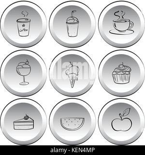 Darstellung der Symbole mit Lebensmitteln und Getränken auf weißem Hintergrund Stock Vektor