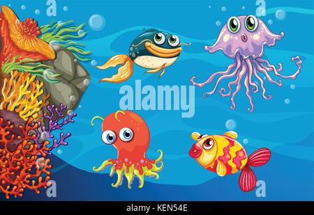 Unterwasser Fisch und Coral Reef Stock Vektor